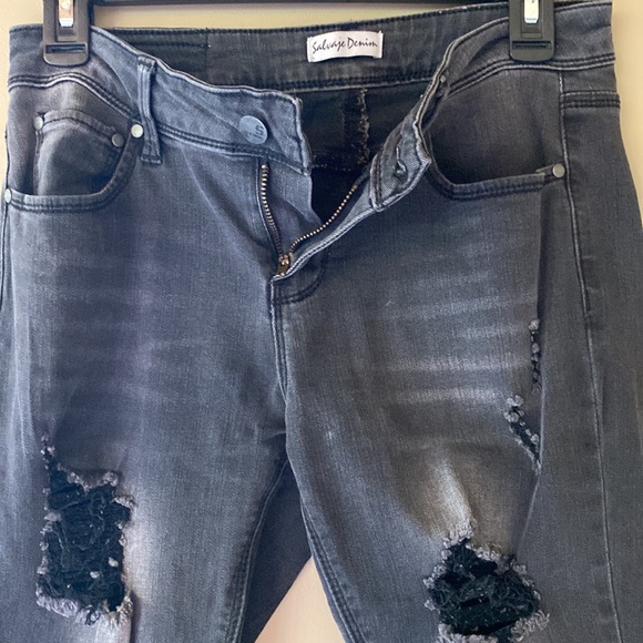 Salvage Denim Black Ripped Skinny Jeans - Picture 9 of 9